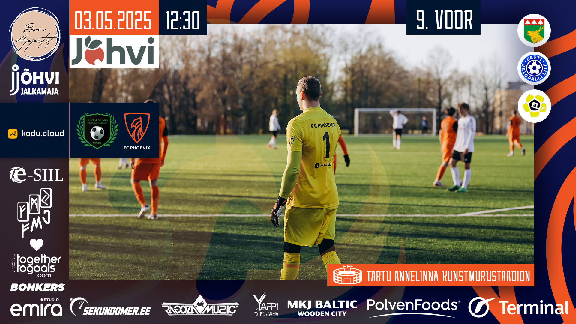 3 мая в 12:30 — выездной матч Jõhvi FC Phoenix против FA Tartu Kalev!